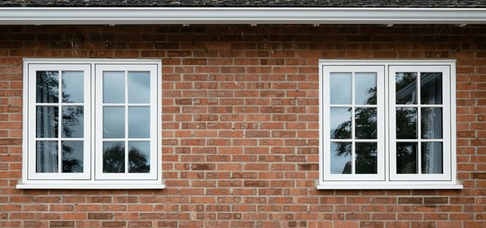 White uPVC flush casement windows with Georgian bars on red brick exterior – Cristal Windows, Doors & Conservatories